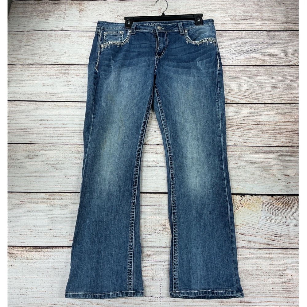 Grace in LA Bootcut Silver Embroidery Midrise Jeans Women Size 33 Blue Preloved